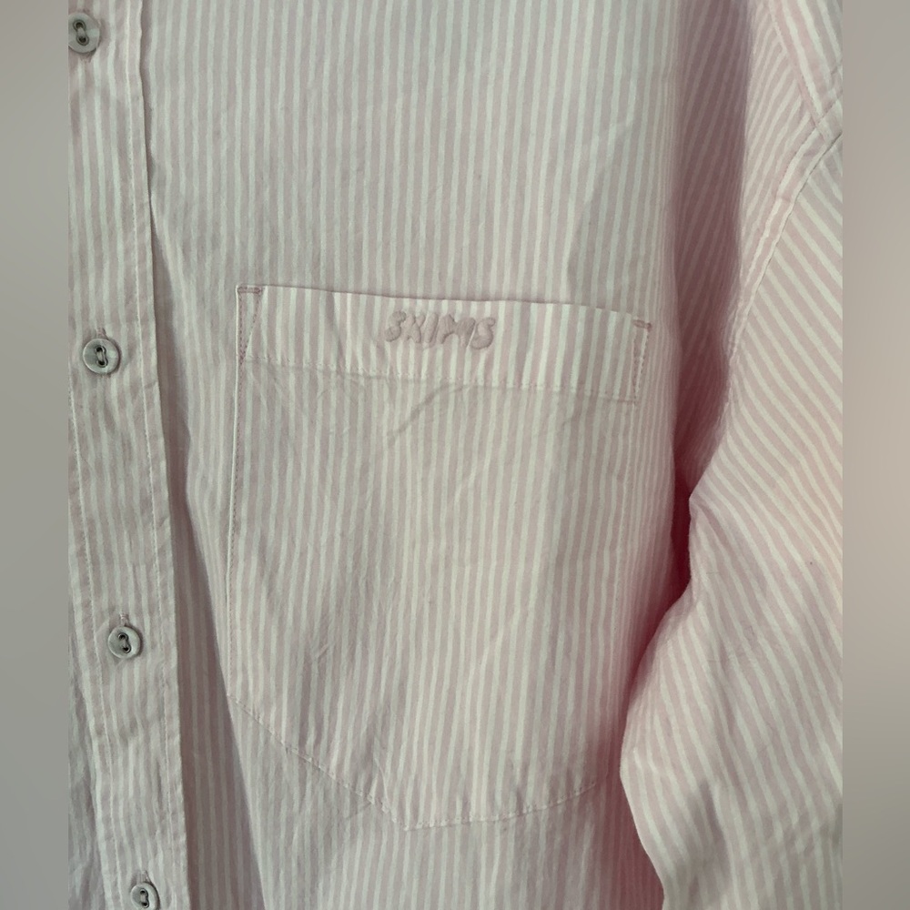 SKIMS Oversized Stretch Cotton Stripe Pajama Set | Cherry Blossom Stripe | S - Picture 10 of 11